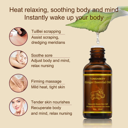 Beauty Skin Care Ginger Massage Essential Oil in a 30ml bottle, promoting relaxation and skin nourishment.